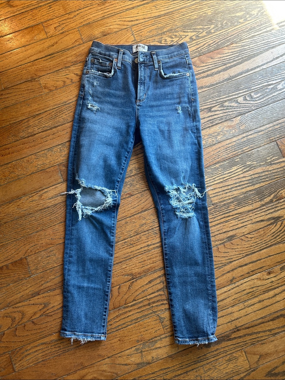AGOLDE Women's Distressed High-Rise Blue Skinny Jeans